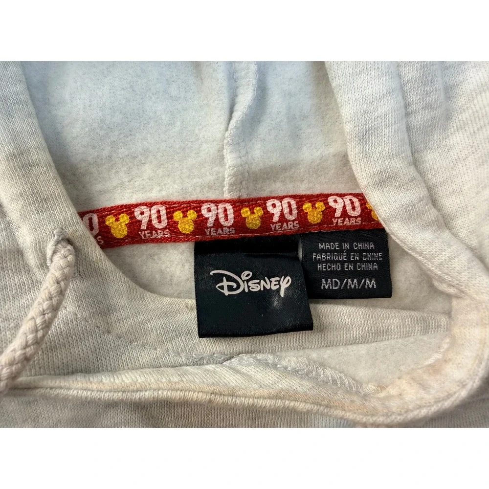 Disney Mickey Mouse 90 Years Hoodie Medium Grey Navy Stripe Graphic Pullover MD